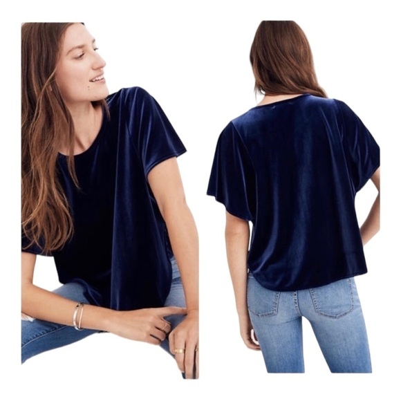 Madewell Velvet Butterfly Top Women's Blue Short Sleeve Size M - Picture 1 of 11